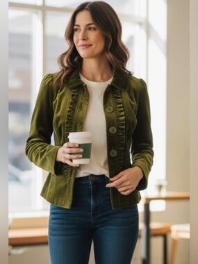 Halogen Green Ruffled Velvet Jacket - Small